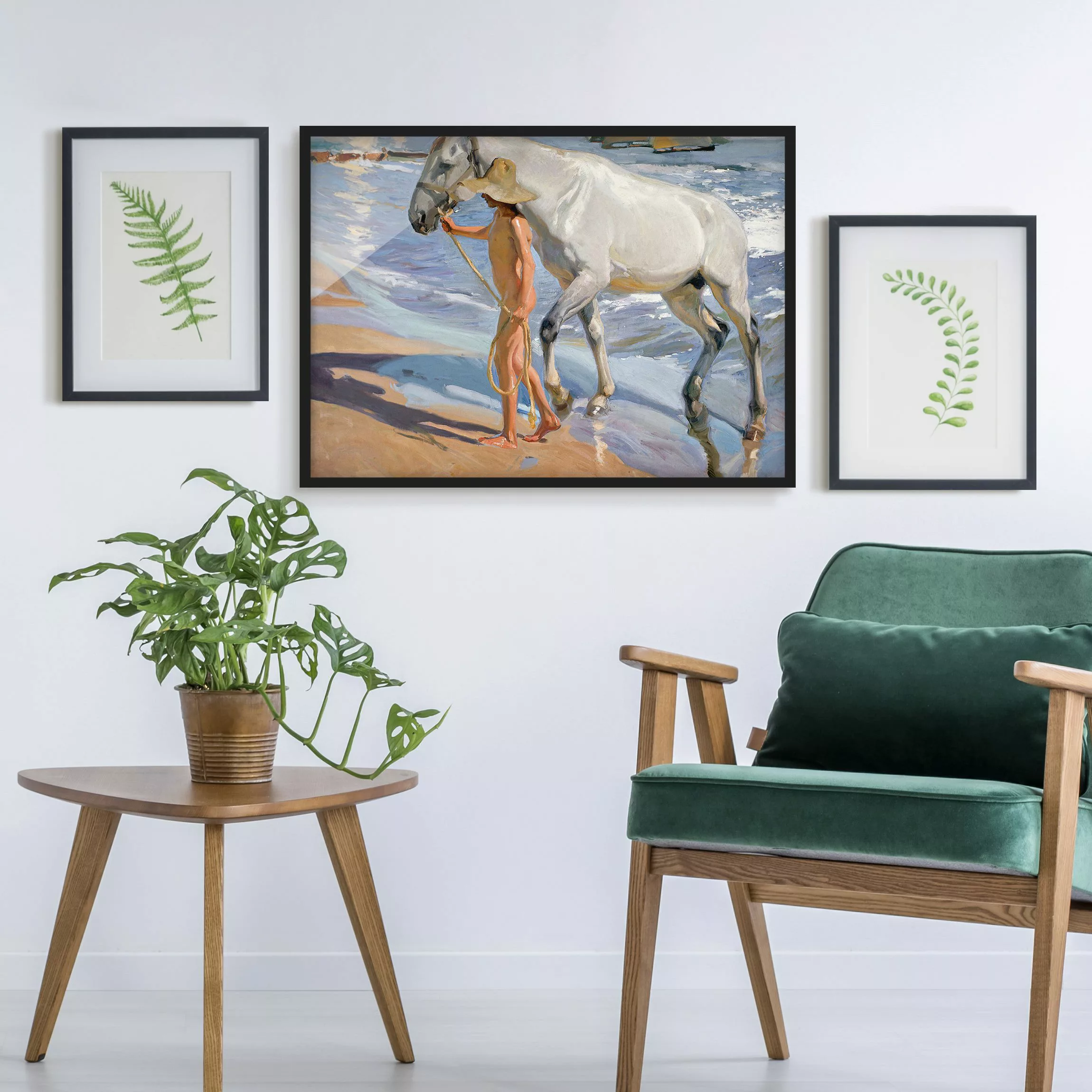 Bild mit Rahmen Kunstdruck - Querformat Joaquin Sorolla - Das Bad des Pferd günstig online kaufen