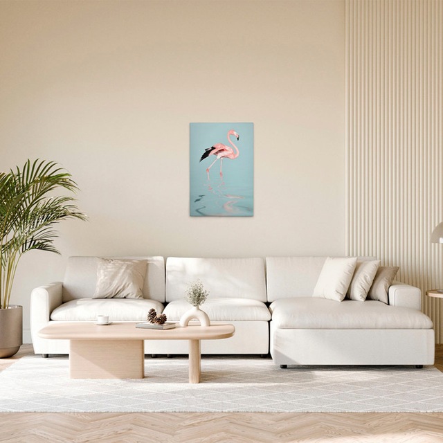 A.S. Création Leinwandbild "Flamingo Water - Wandbild Blau Rosa Grau Keilra günstig online kaufen