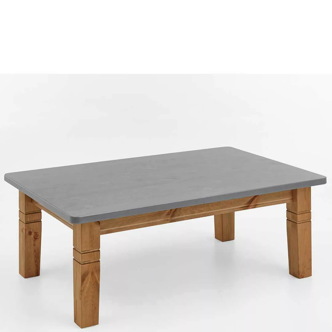 Vollholztisch aus Kiefer Massivholz grauer Tischplatte günstig online kaufen