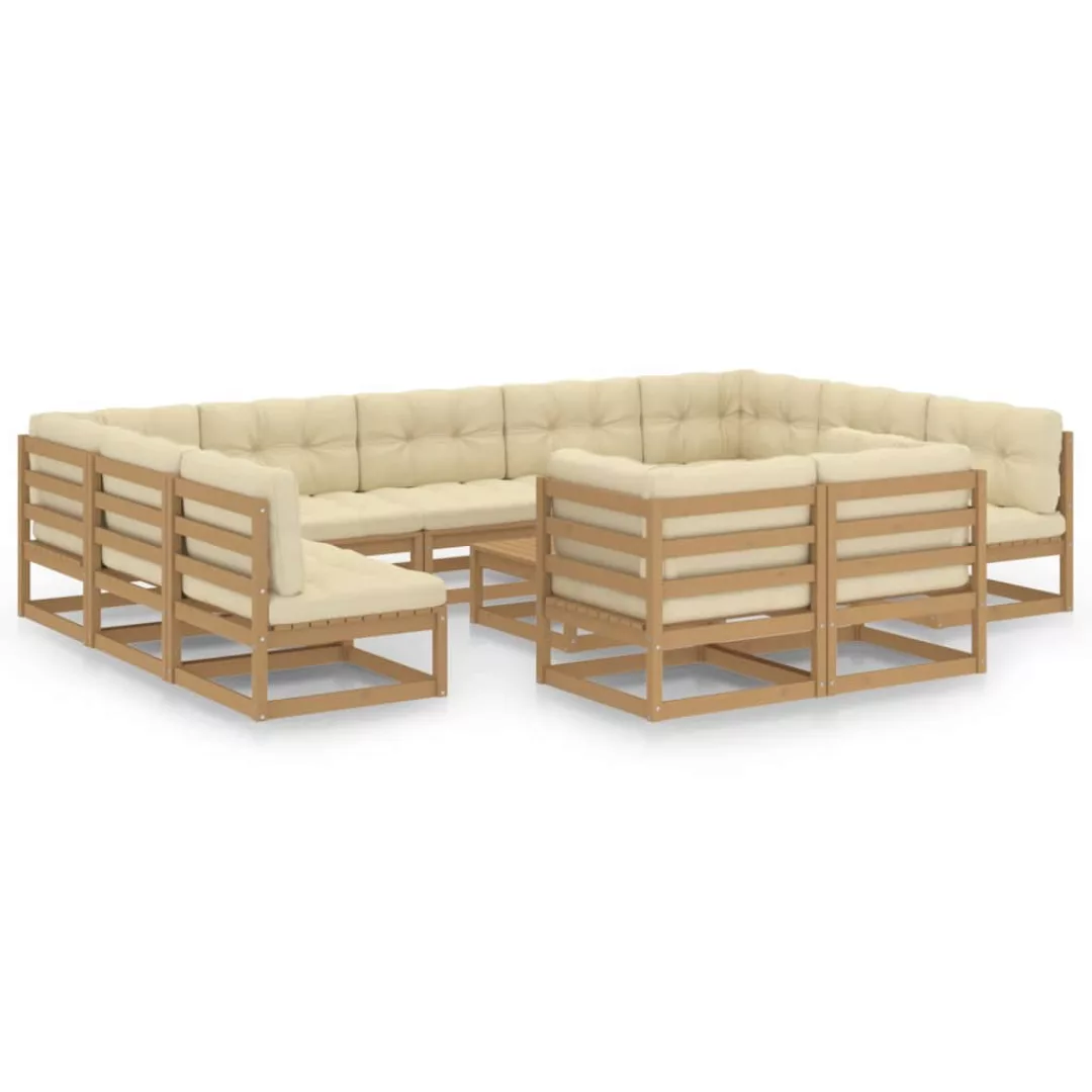 12-tlg. Garten-lounge-set Kissen Honigbraun Kiefer Massivholz günstig online kaufen