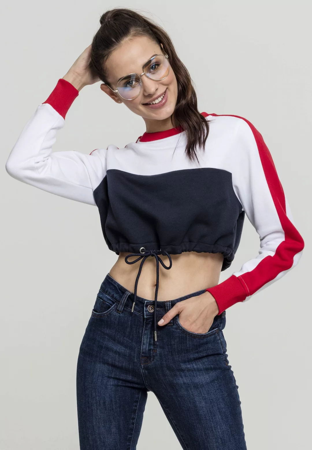 URBAN CLASSICS Sweater "Damen Ladies Cropped 3-Tone Stripe Crew", (1 tlg.) günstig online kaufen