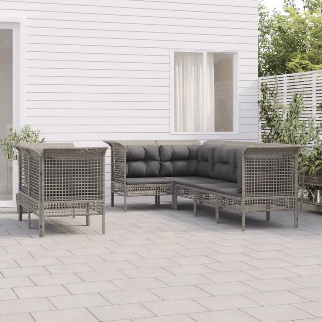 Vidaxl 7-tlg. Garten-lounge-set Mit Kissen Grau Poly Rattan günstig online kaufen