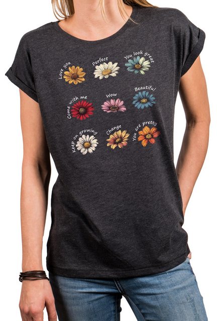 MAKAYA Kurzarmshirt mit Blumenprint Hippie Flower Power Outfit Blumenshirt günstig online kaufen