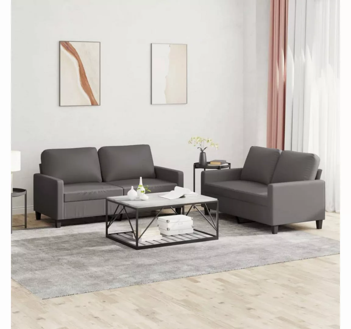 vidaXL Sofa Sofagarnitur mit Kissen Kunstleder, Standard, Grau günstig online kaufen