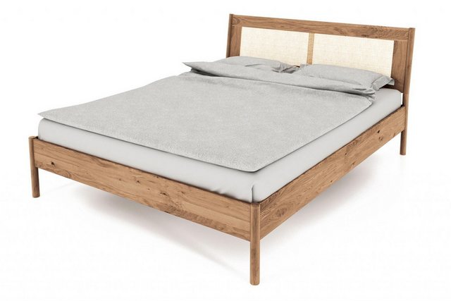 Natur24 Bett Zola Bett Wildeiche massiv bianco 200x200 mit Rattankopfteil günstig online kaufen