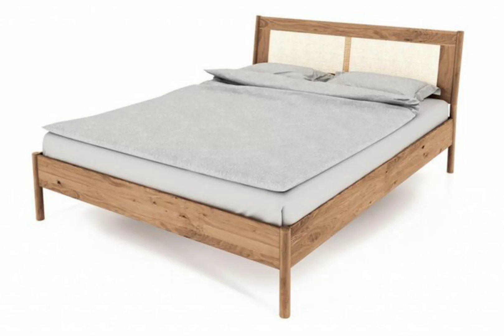 Natur24 Einzelbett Zola Bett Wildeiche massiv bianco 90x200 mit Rattankopft günstig online kaufen