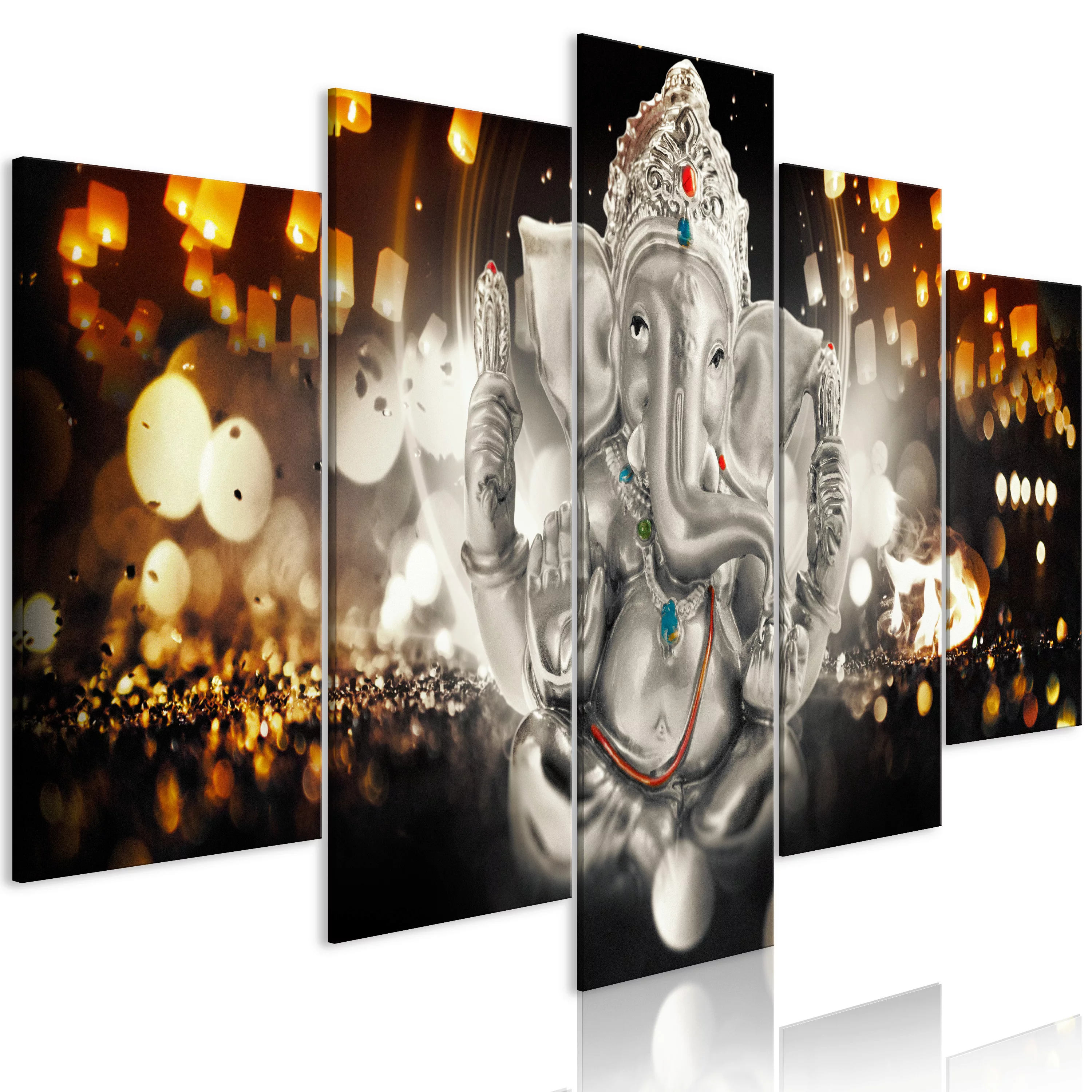 Wandbild - Buddha's Philosophy (5 Parts) Silver Wide günstig online kaufen