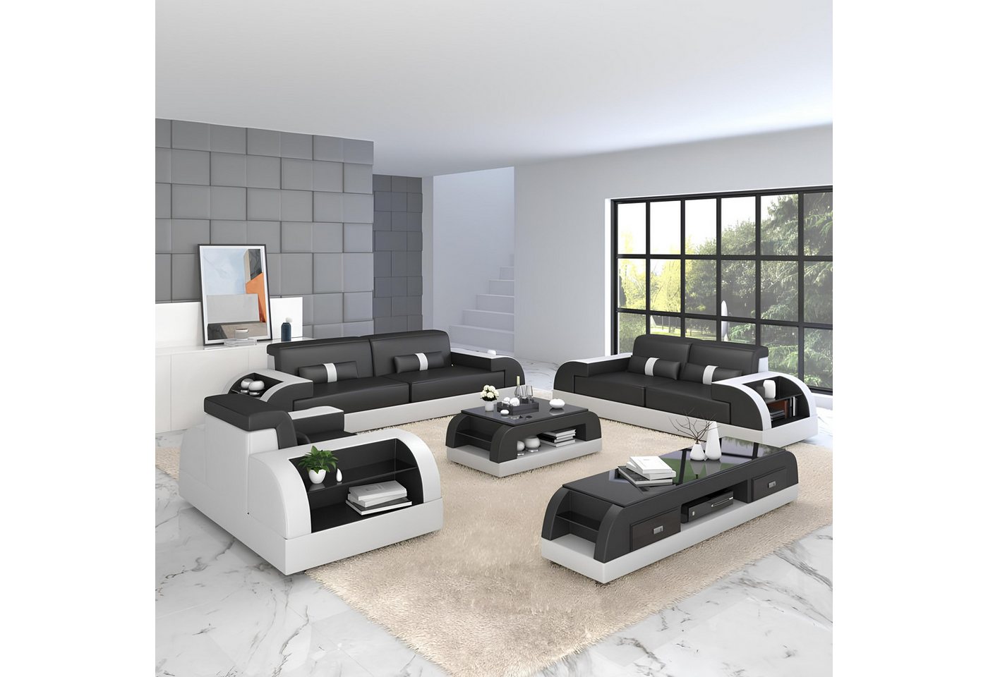 Xlmoebel Sofa Neue Ledersofa-Garnitur mit drei Dreisitzer-Sofas und drei Si günstig online kaufen