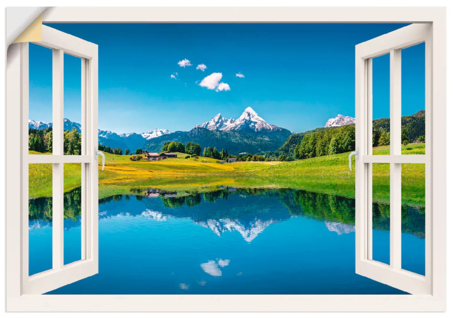 Artland Wandbild "Fensterblick Alpen und Bergsee", Berge, (1 St.), als Lein günstig online kaufen