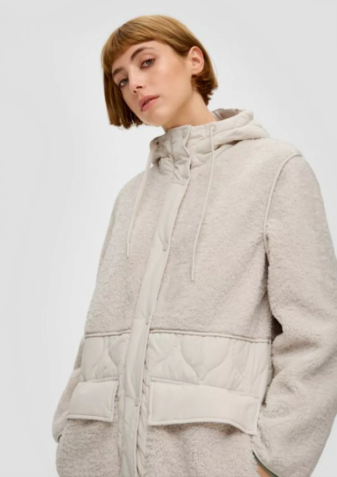 s.Oliver Funktionsmantel Jacke im Fabricmix mit Teddy-Plüsch günstig online kaufen