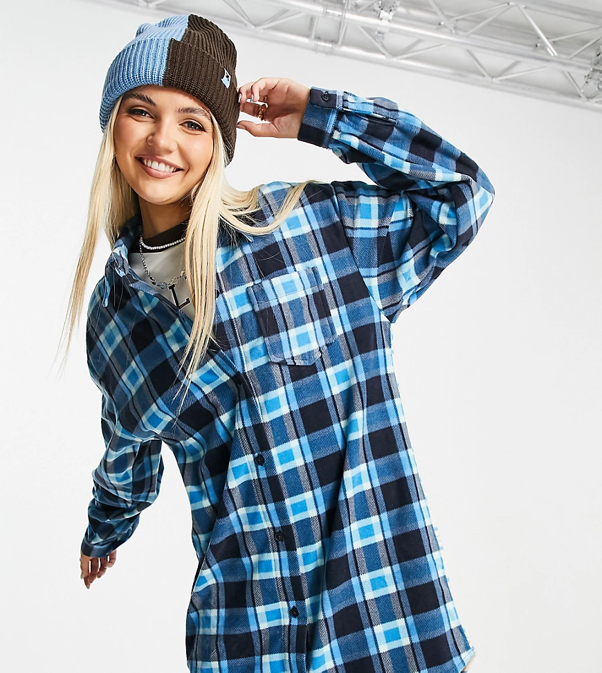 COLLUSION – Kurzes Oversize-Hemdkleid aus Fleece mit Karomuster-Mix-Mehrfar günstig online kaufen