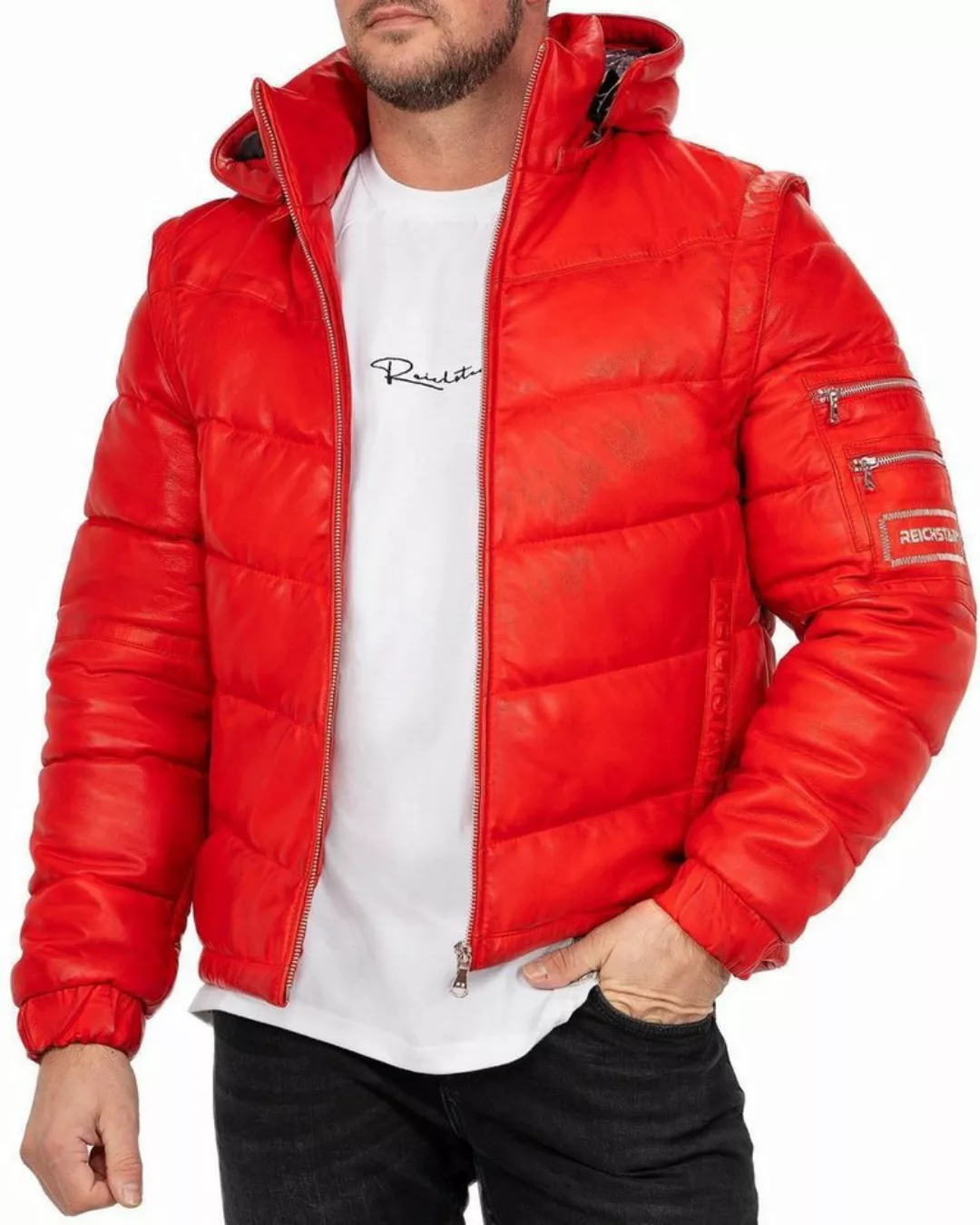 Reichstadt Bomberjacke Herren Echtleder Jacke 22RS32LUX Red S mit abnehmbar günstig online kaufen