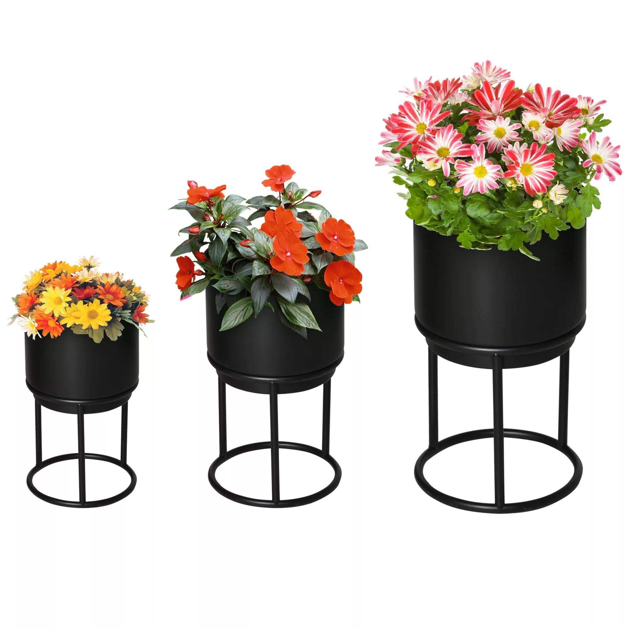 Outsunny 3er Set Blumenständer mit Blumentopf  Metall Pflanzenständer Set, günstig online kaufen