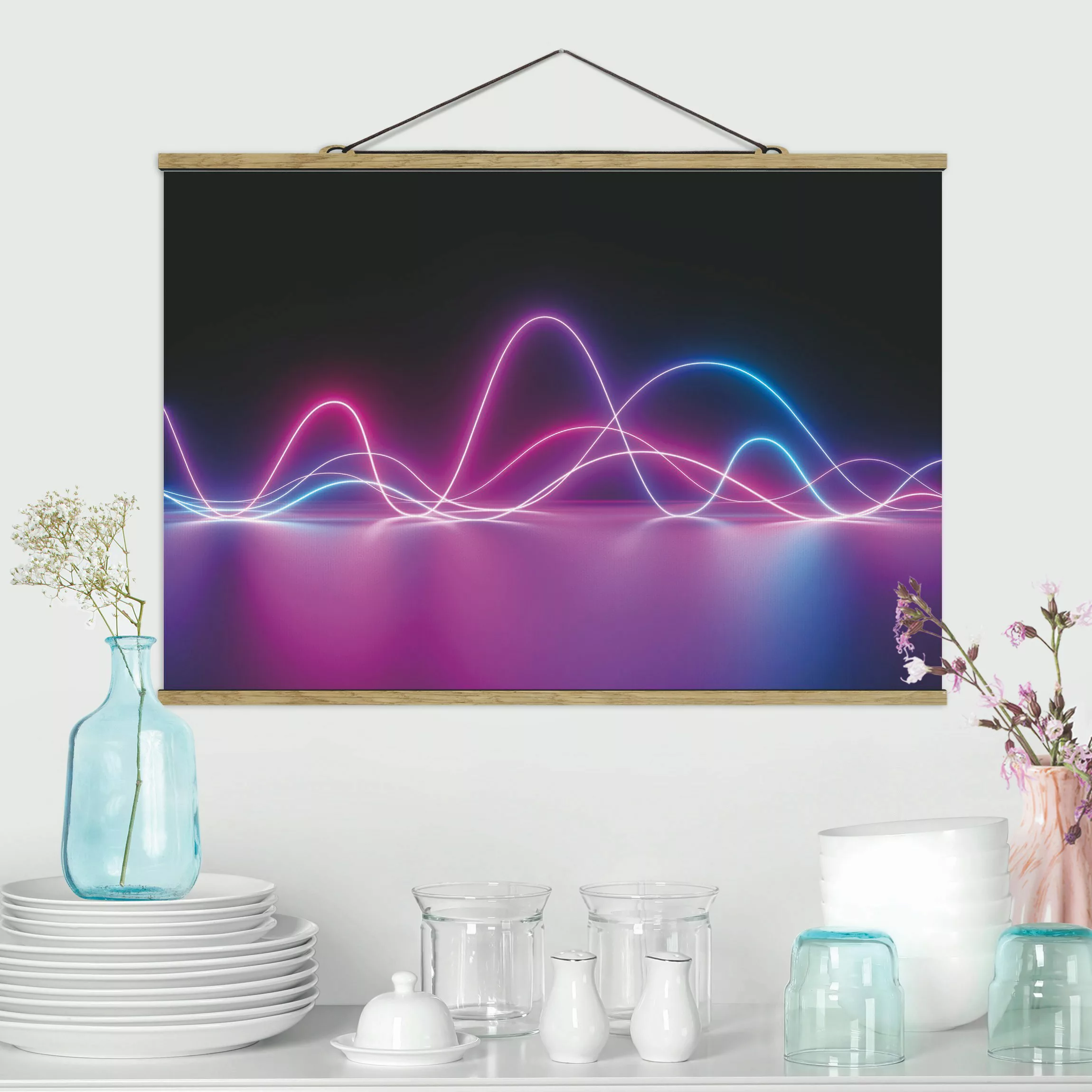 Stoffbild mit Posterleisten Neonwellen günstig online kaufen
