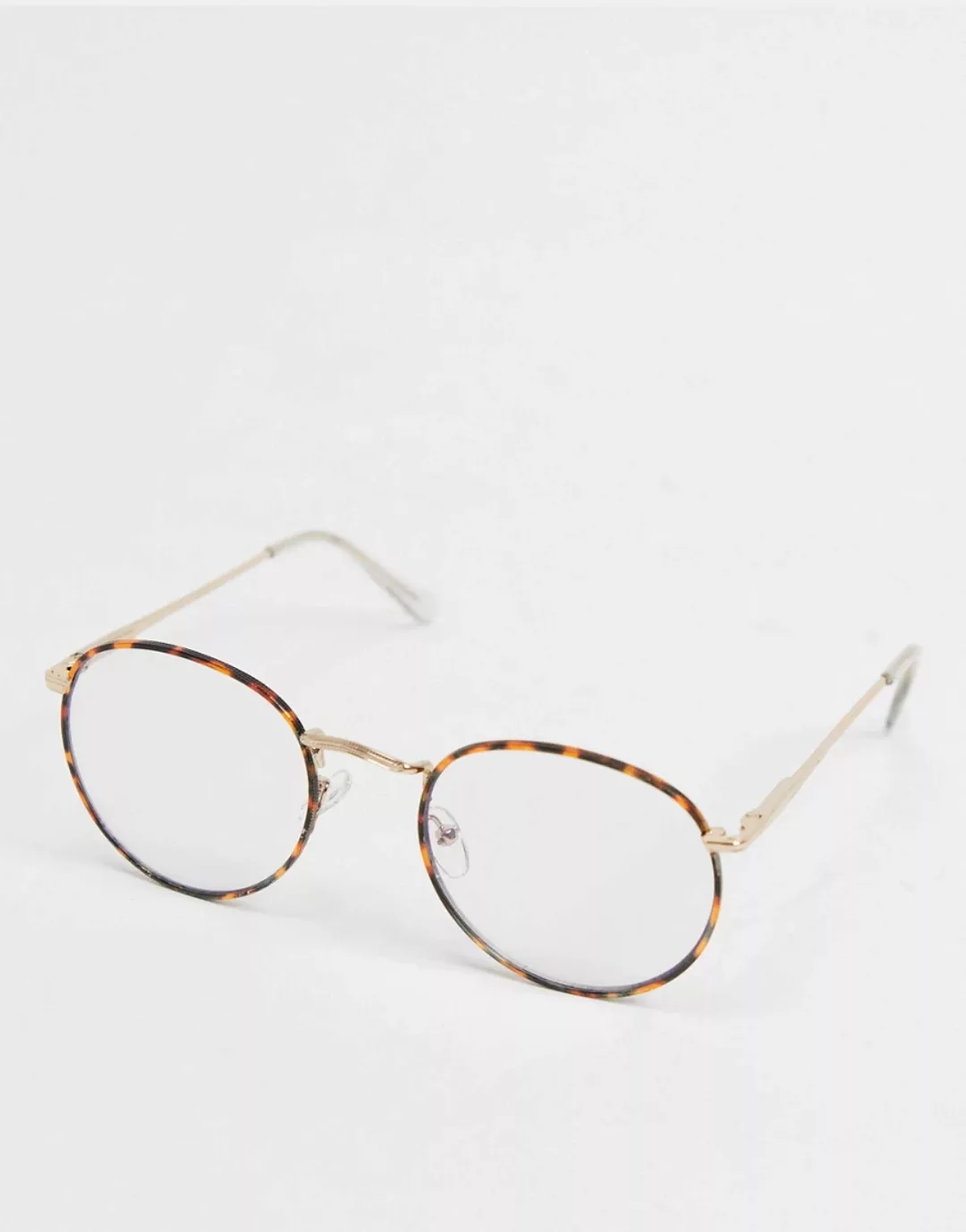 ASOS DESIGN – Brille mit rundem Metallrahmen, klaren Gläsern und Blaulichtf günstig online kaufen