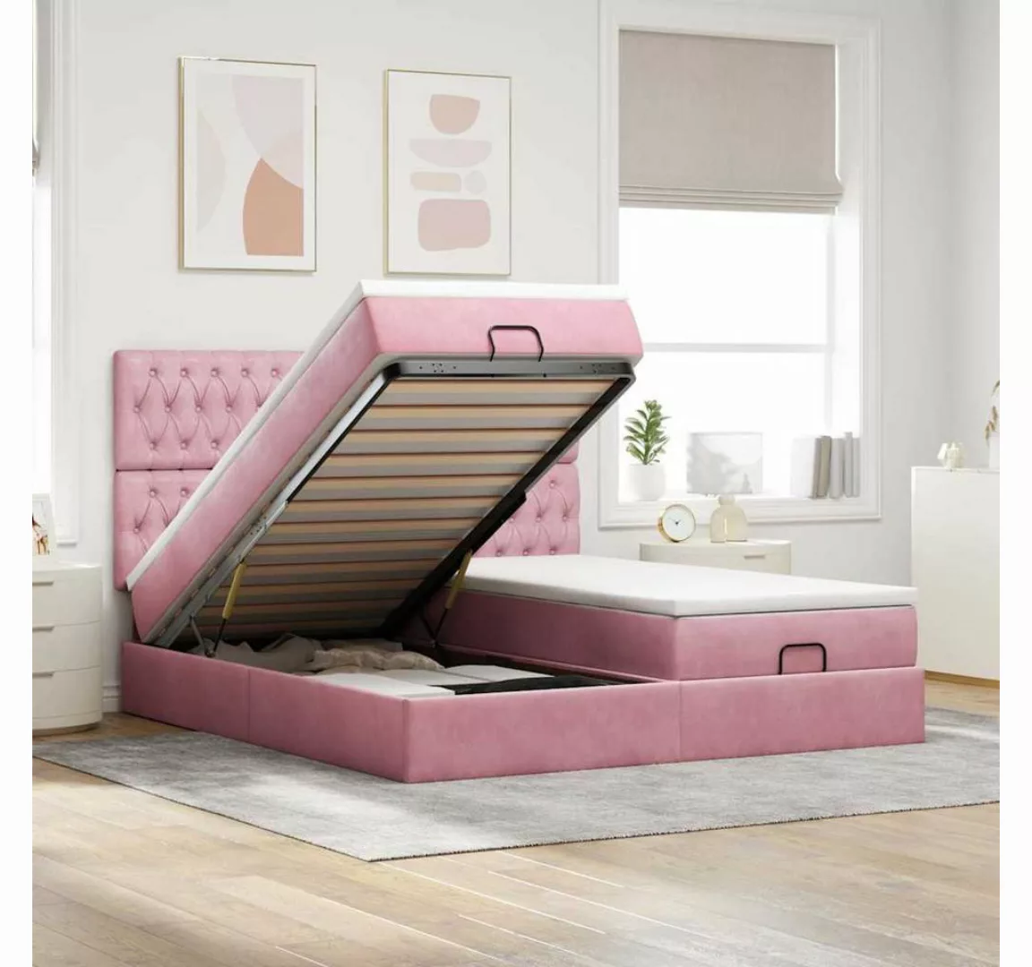 vidaXL Bett, Ottoman-Bett mit Matratzen & LEDs Rosa 200x200 cm Samt günstig online kaufen