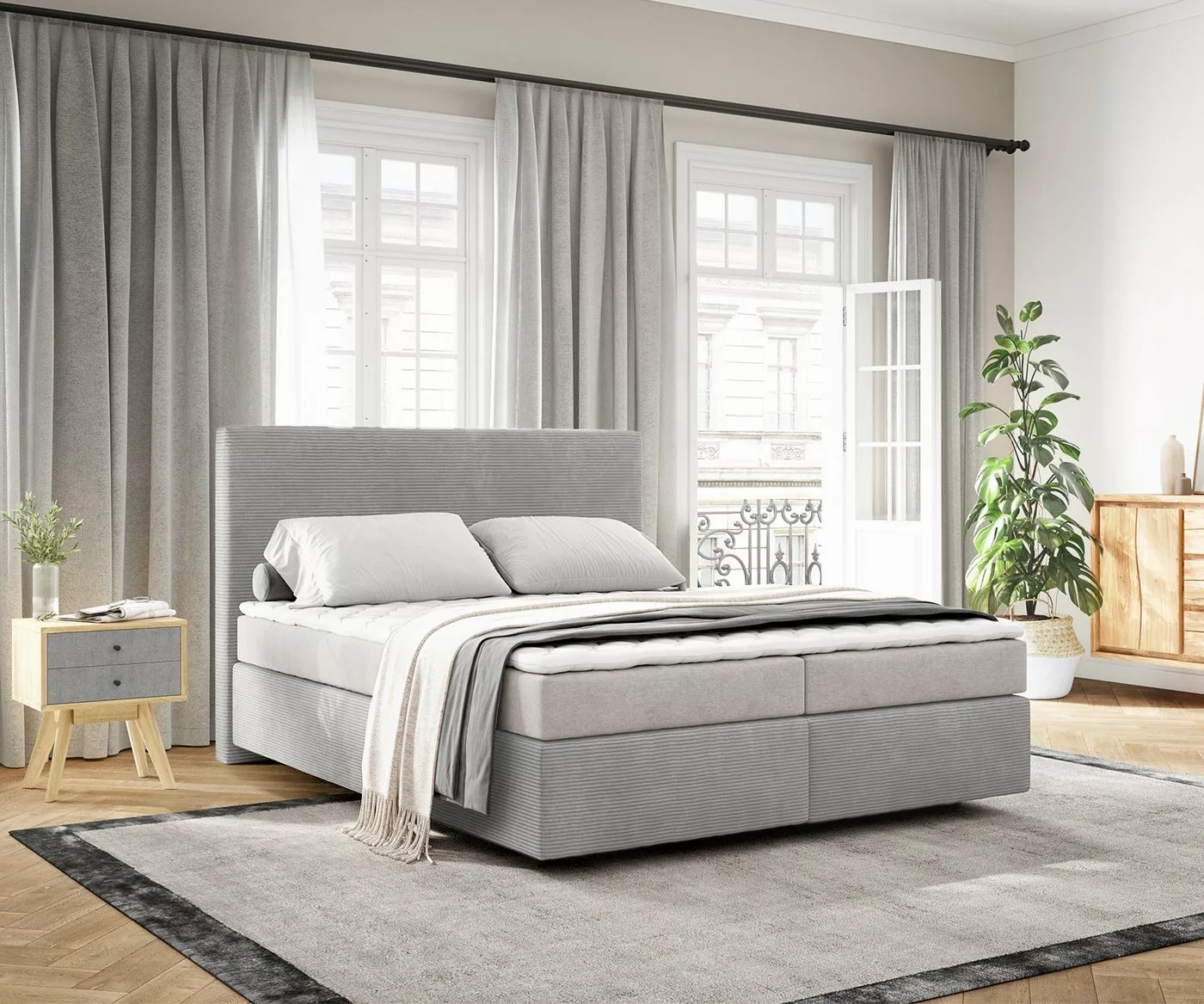 DELIFE Boxspringbett Dream-Well, Cord Silbergrau 160x200 cm mit Matratze un günstig online kaufen