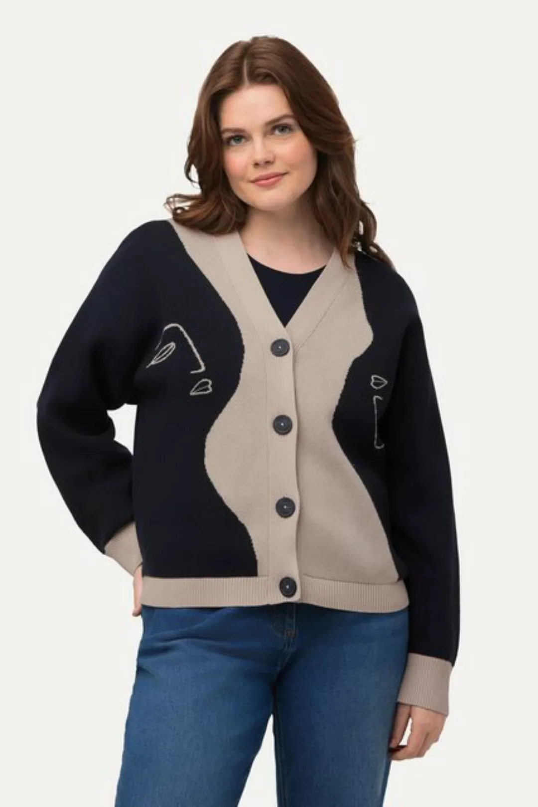 Ulla Popken Strickjacke Strickjacke Frauen Boxy V-Ausschnitt Biobaumwolle günstig online kaufen