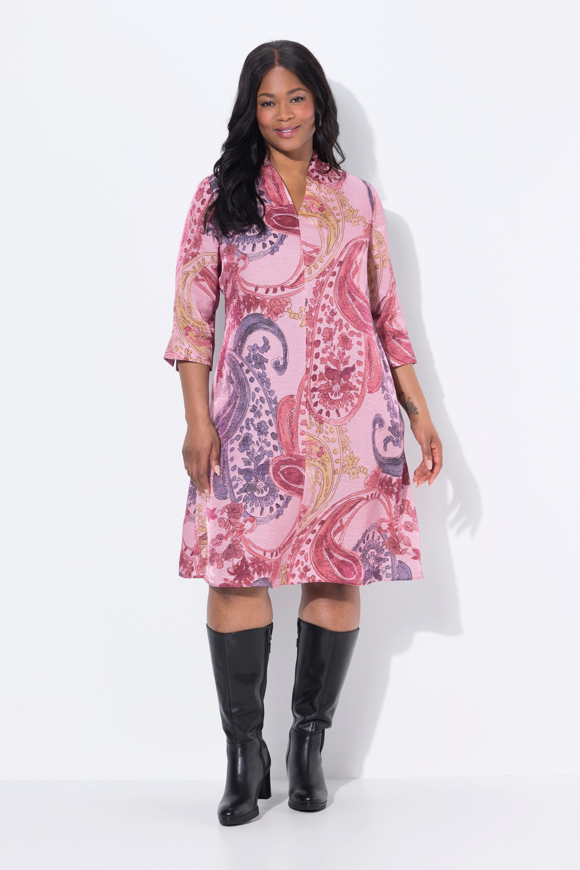 Ulla Popken Jerseykleid Kleid A-Linie Kelchkragen günstig online kaufen