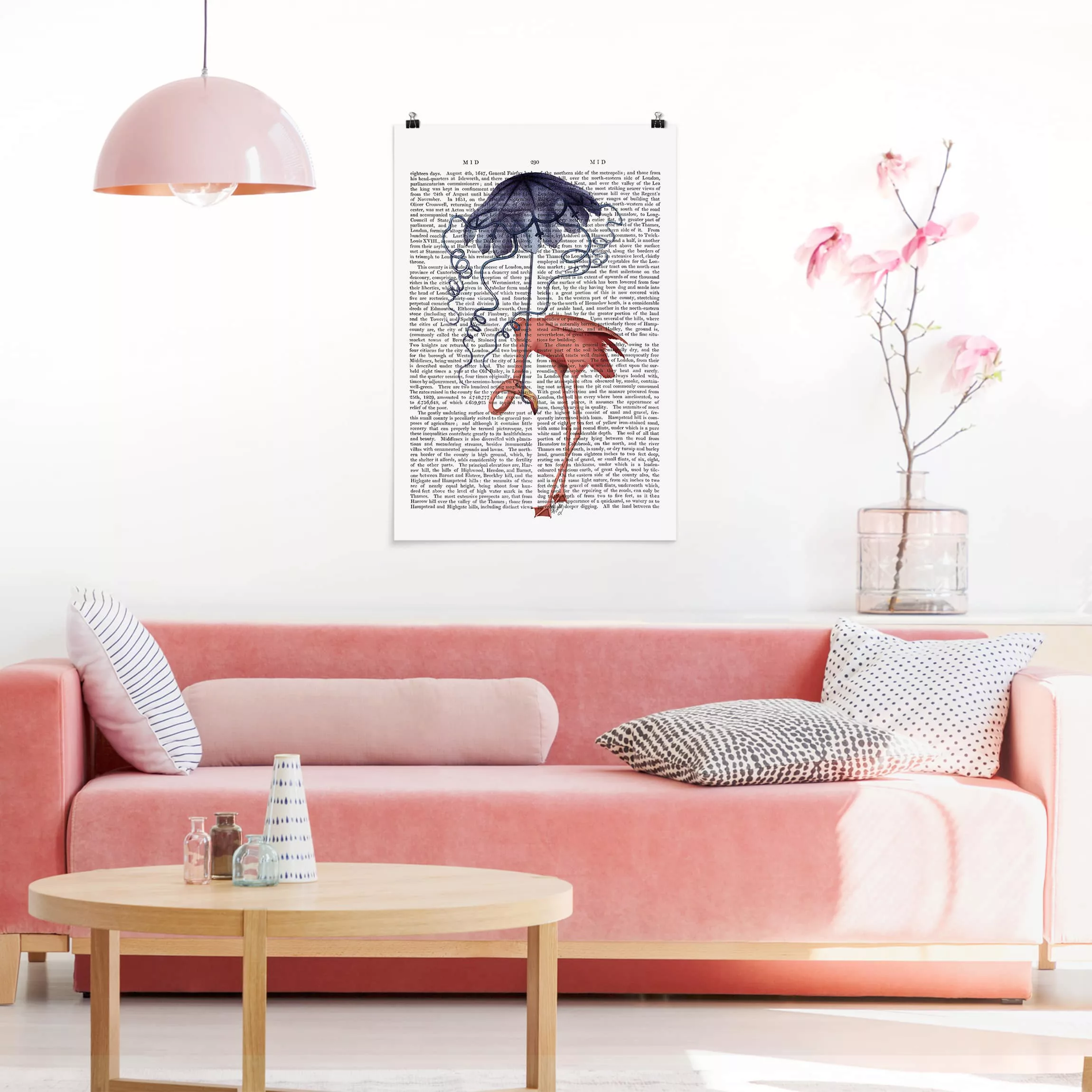Poster Spruch - Hochformat Tierlektüre - Flamingo mit Regenschirm günstig online kaufen