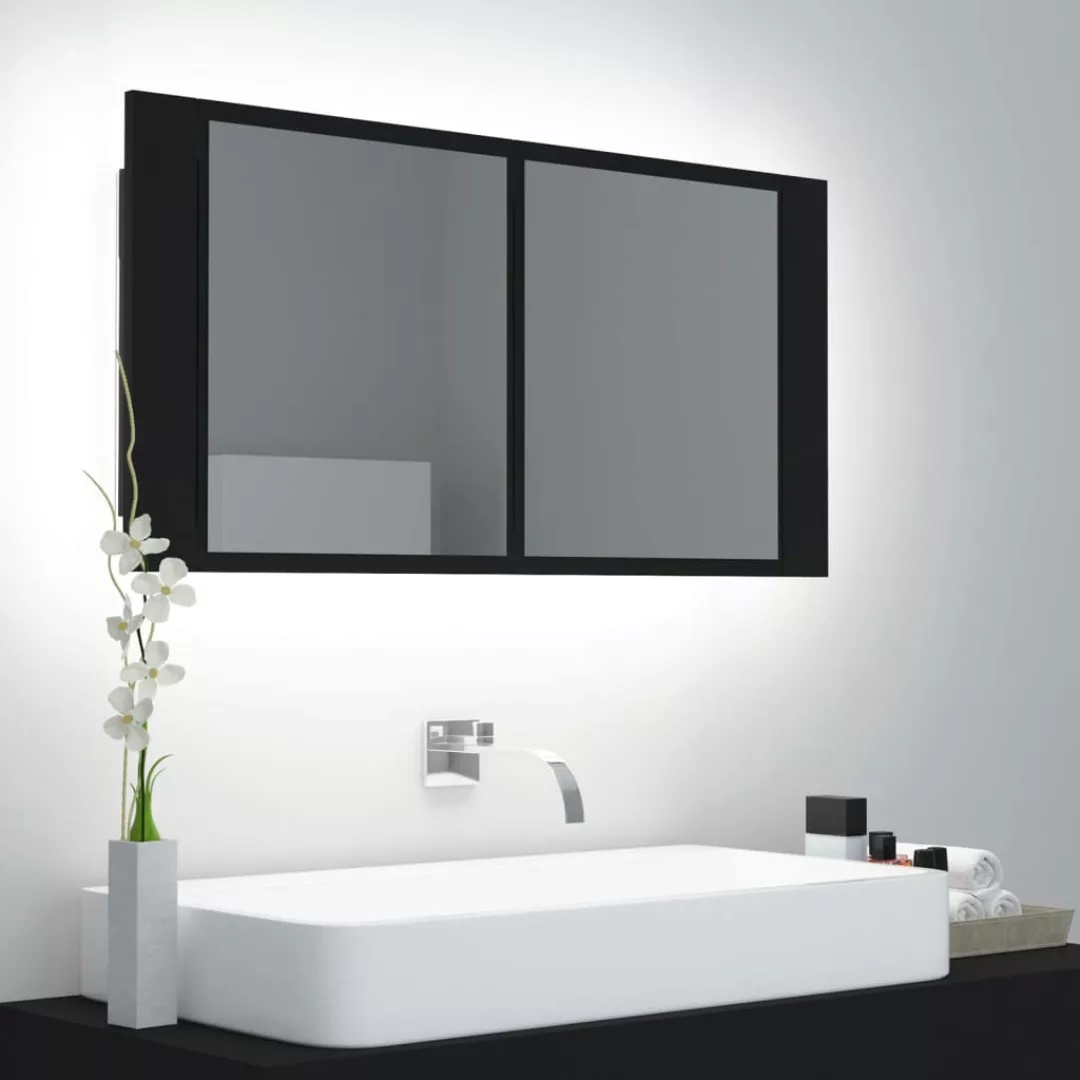 Led-bad-spiegelschrank Schwarz 90x12x45 Cm günstig online kaufen