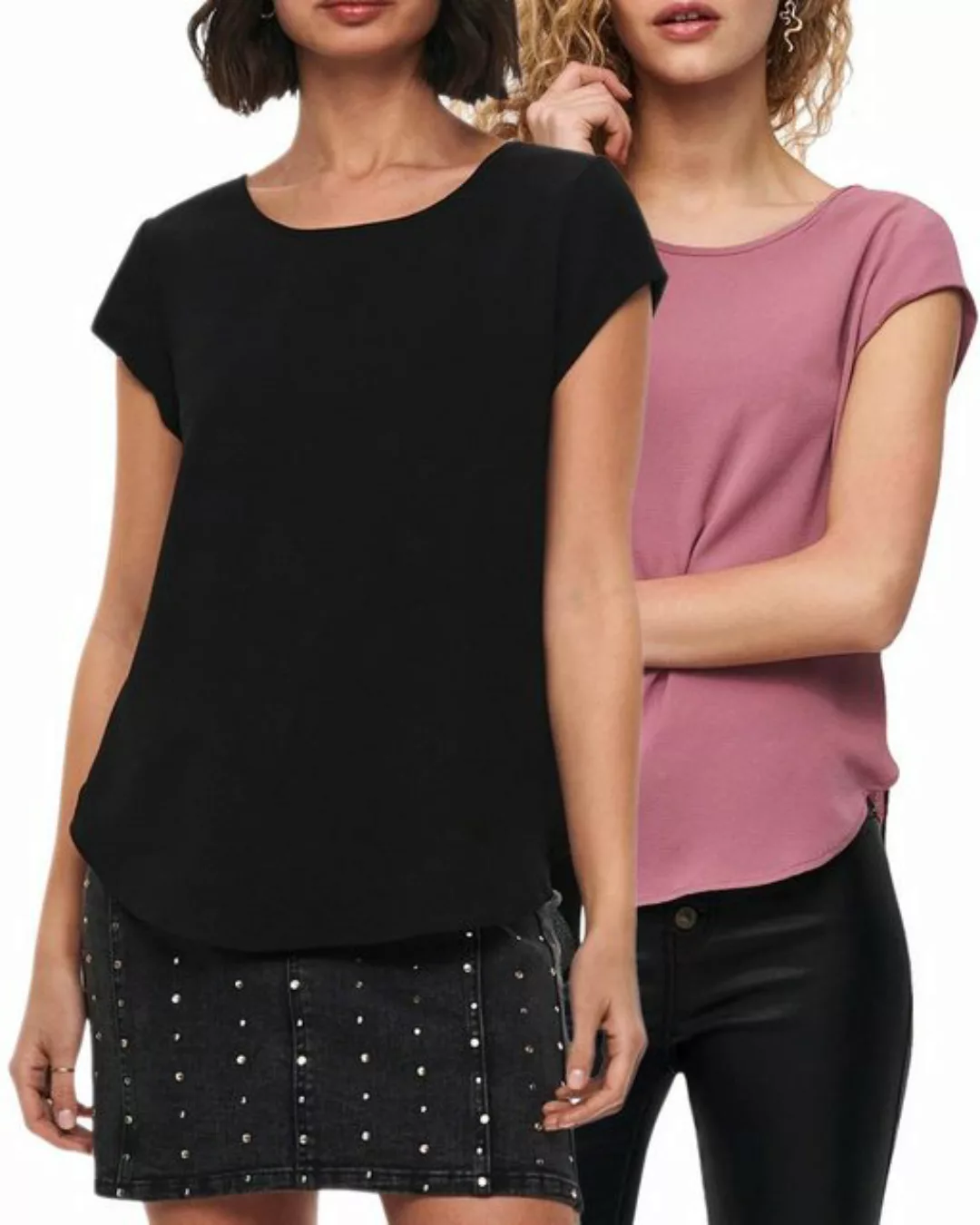 ONLY Shirtbluse (2er Pack) Basic Shirt mit gekreppten Muster im Doppelpack günstig online kaufen