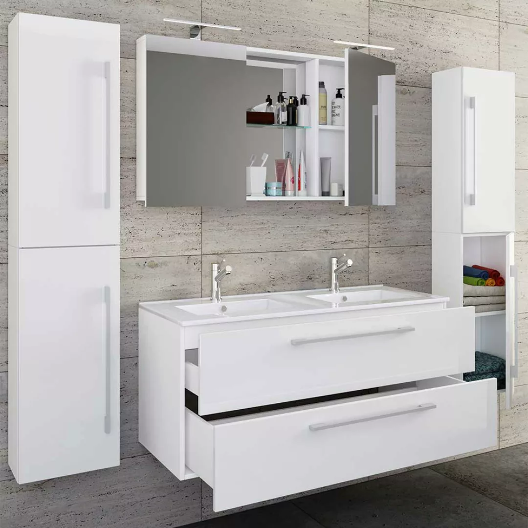 Badezimmermöbel Set weiss Hochglanz in modernem Design 150 cm hoch (viertei günstig online kaufen