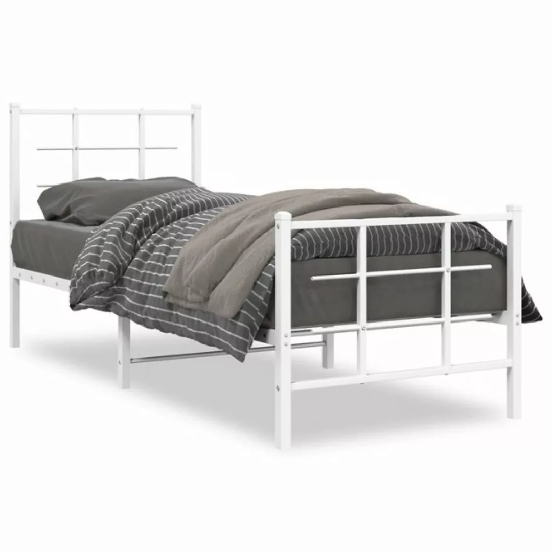 vidaXL Bett Bettgestell mit Kopf- und Fußteil Metall Weiß 75x190 cm günstig online kaufen