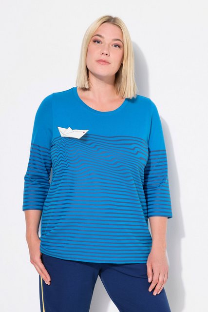 Ulla Popken Longsleeve Shirt Ringel Papierboot U-Boot-Ausschnitt 3/4-Arm günstig online kaufen