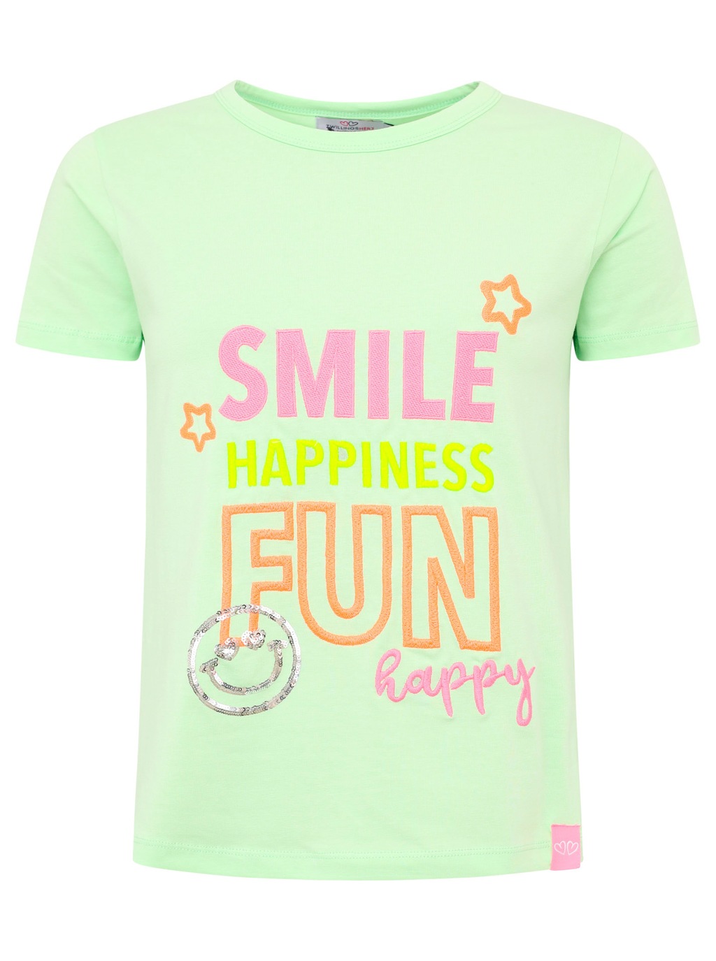 Zwillingsherz T-Shirt ""Smile Happiness Fun"", mit bunter Stickerei und Pai günstig online kaufen