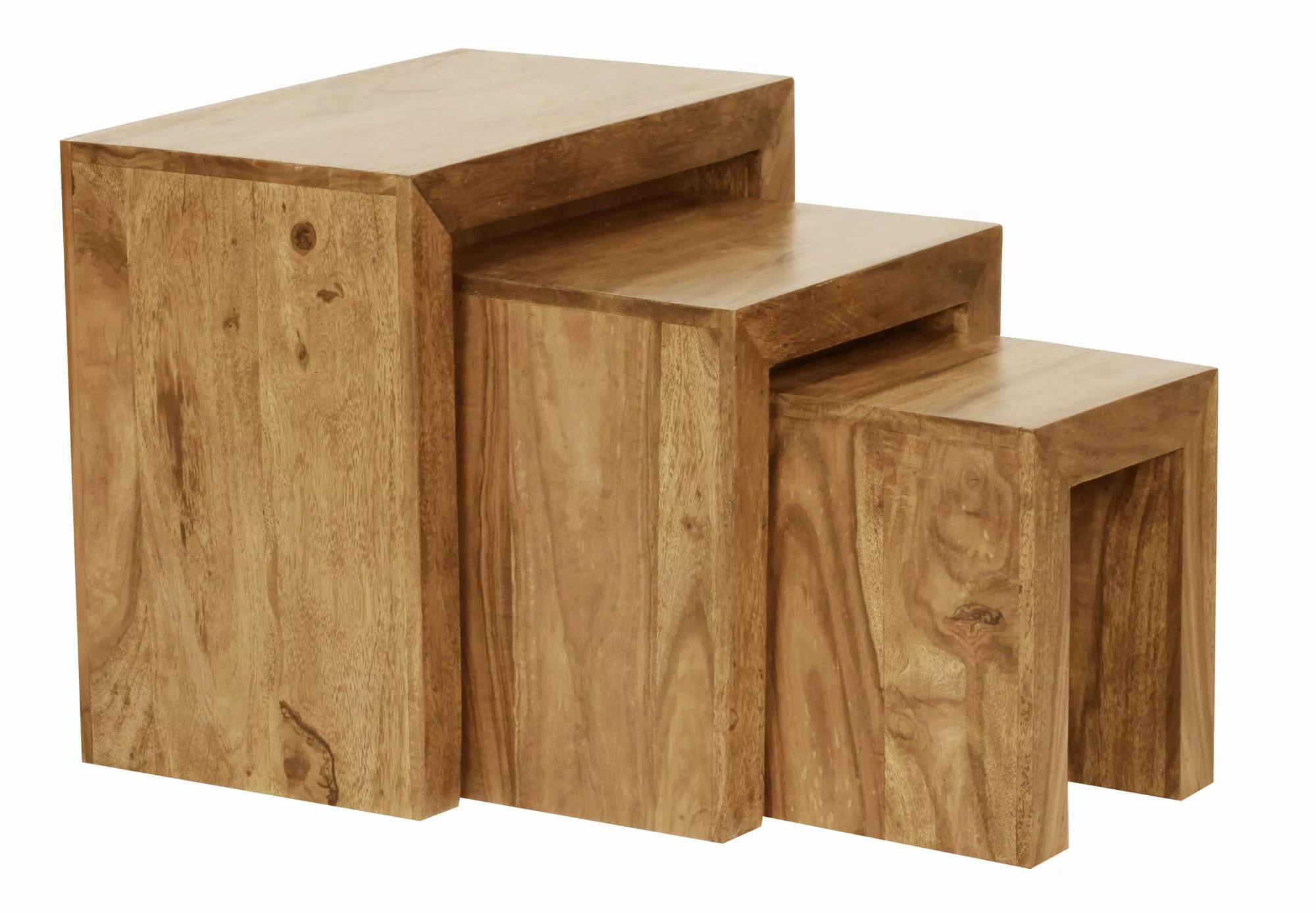 3er Set Satztisch MUMBAI Massiv-Holz Akazie Wohnzimmer-Tisch Landhaus-Stil günstig online kaufen