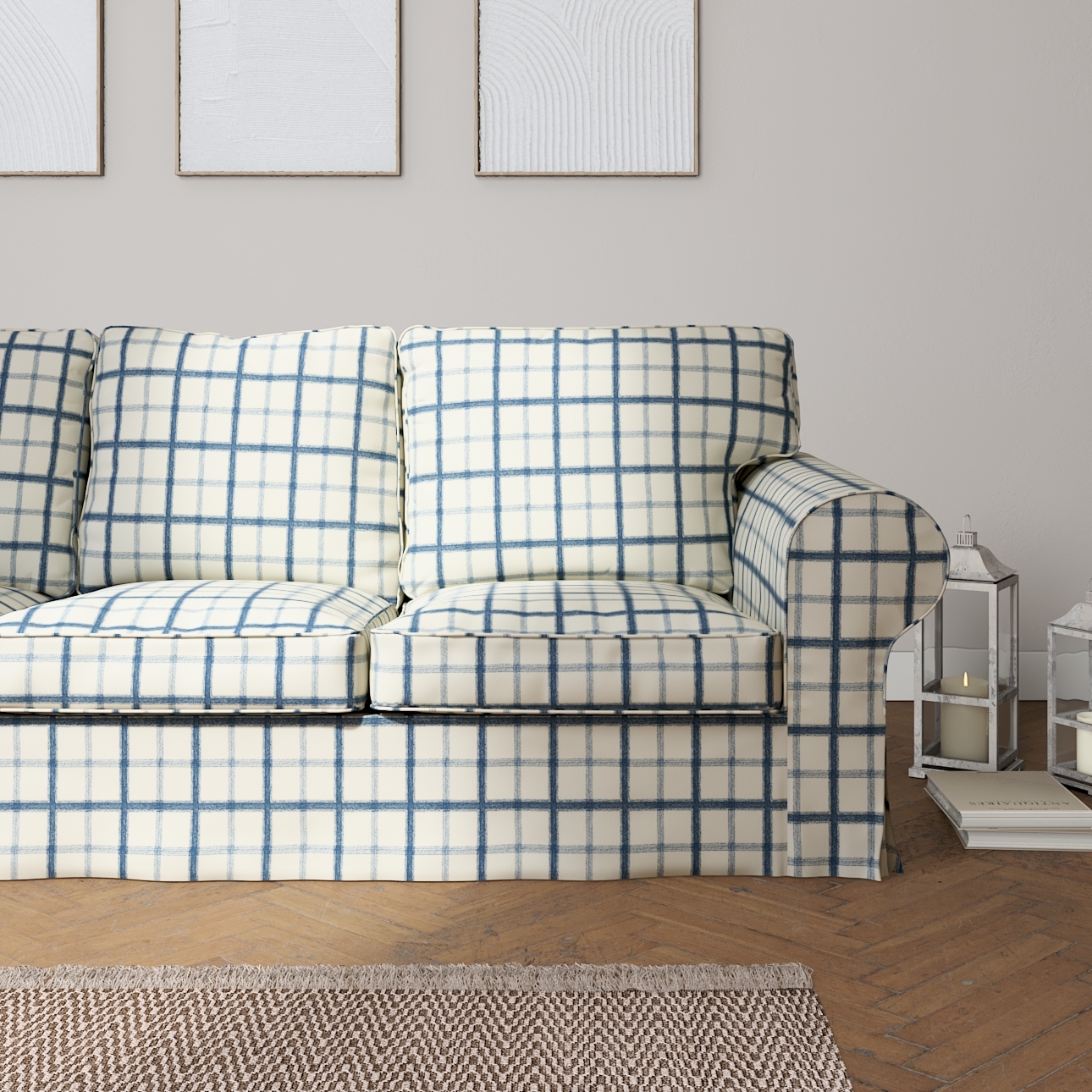 Bezug für Ektorp 3-Sitzer Sofa nicht ausklappbar, blau-creme, Sofabezug für günstig online kaufen