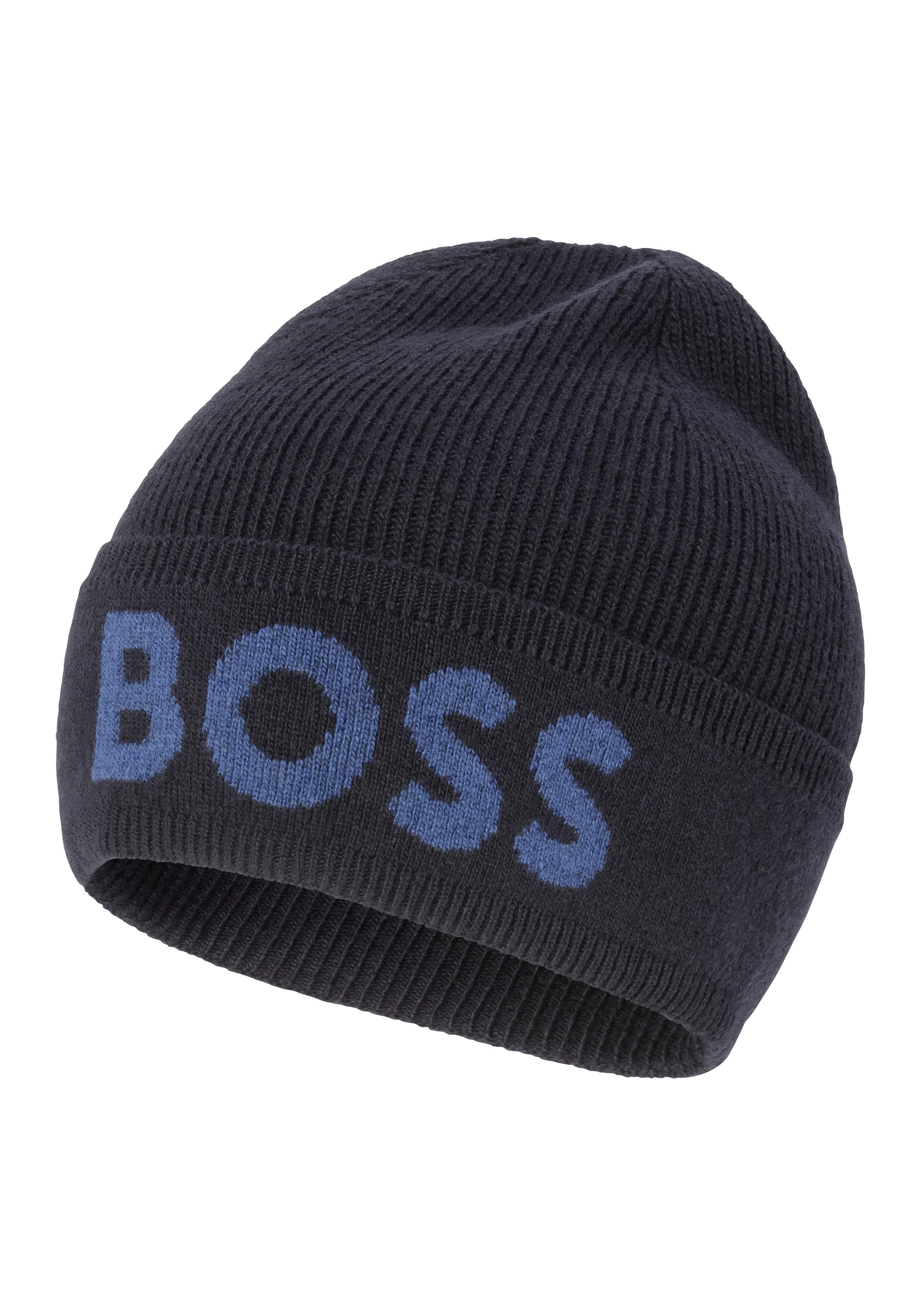 BOSS Beanie Elio_Hat aus Rippenstrick, Jaquard-Logo günstig online kaufen