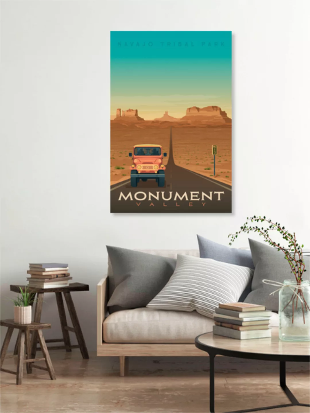 Poster / Leinwandbild - Monument Valley Vintage Travel Wandbild günstig online kaufen