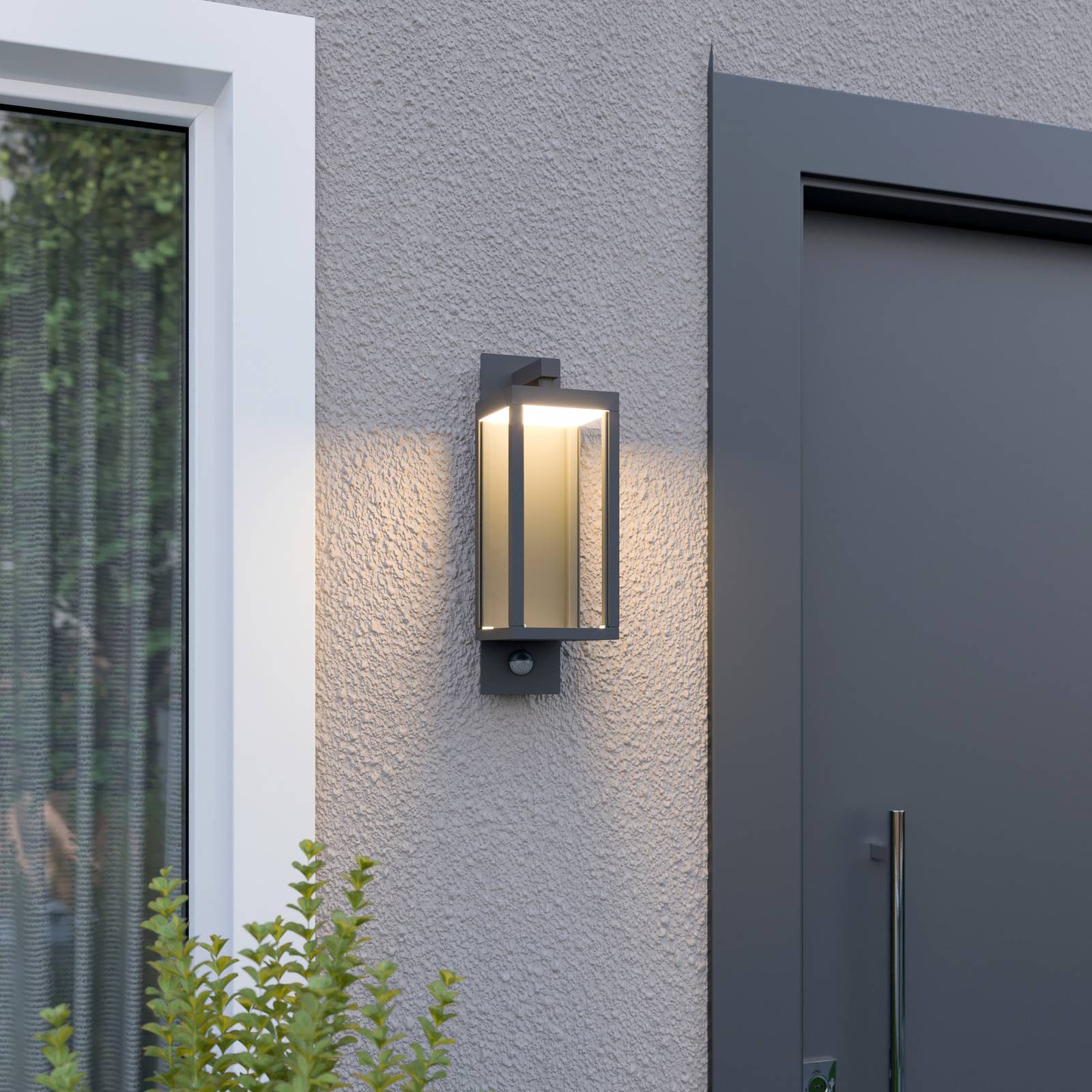 Lucande LED-Außenwandlampe Ferdinand, Bewegungsmelder, grau günstig online kaufen