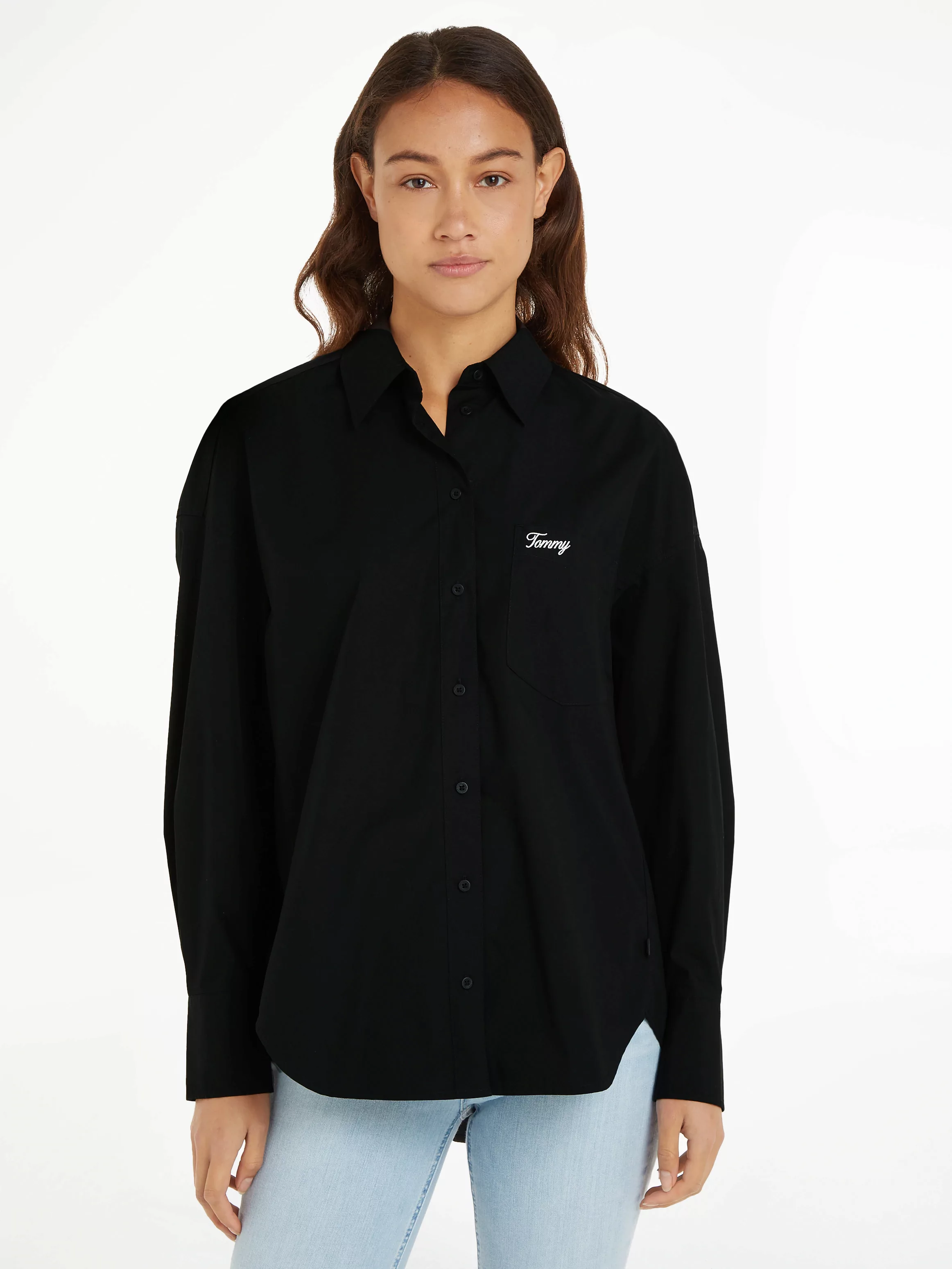 Tommy Jeans Blusentop TJW SP OVR SCRIPT SHIRT EXT Mit Tommy Jeans Logo-Schr günstig online kaufen