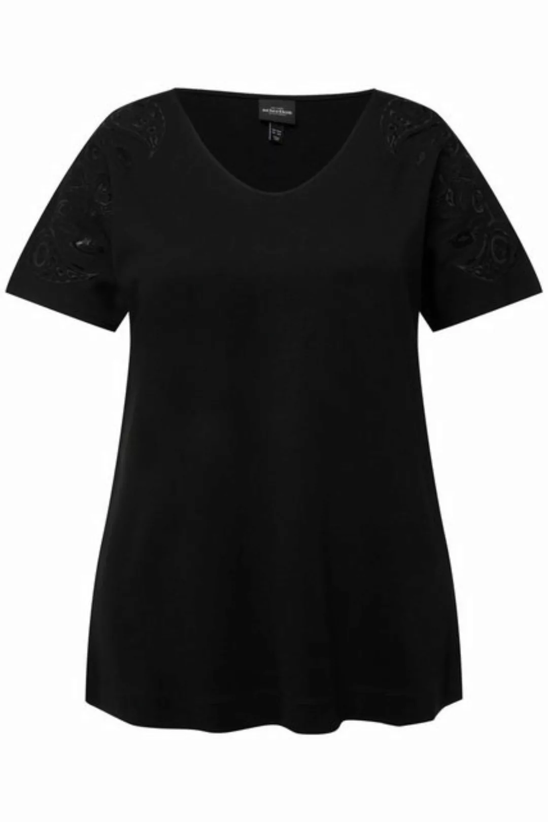 Ulla Popken Rundhalsshirt T-Shirt Pailletten-Stickerei Oversized Halbarm günstig online kaufen