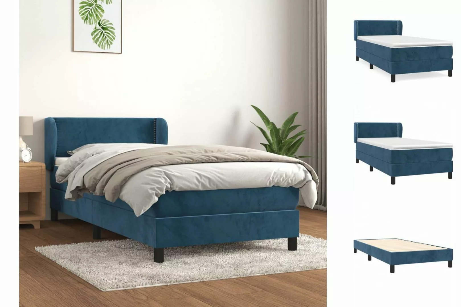 vidaXL Boxspringbett Boxspringbett mit Matratze Dunkelblau 90x200 cm Samt B günstig online kaufen