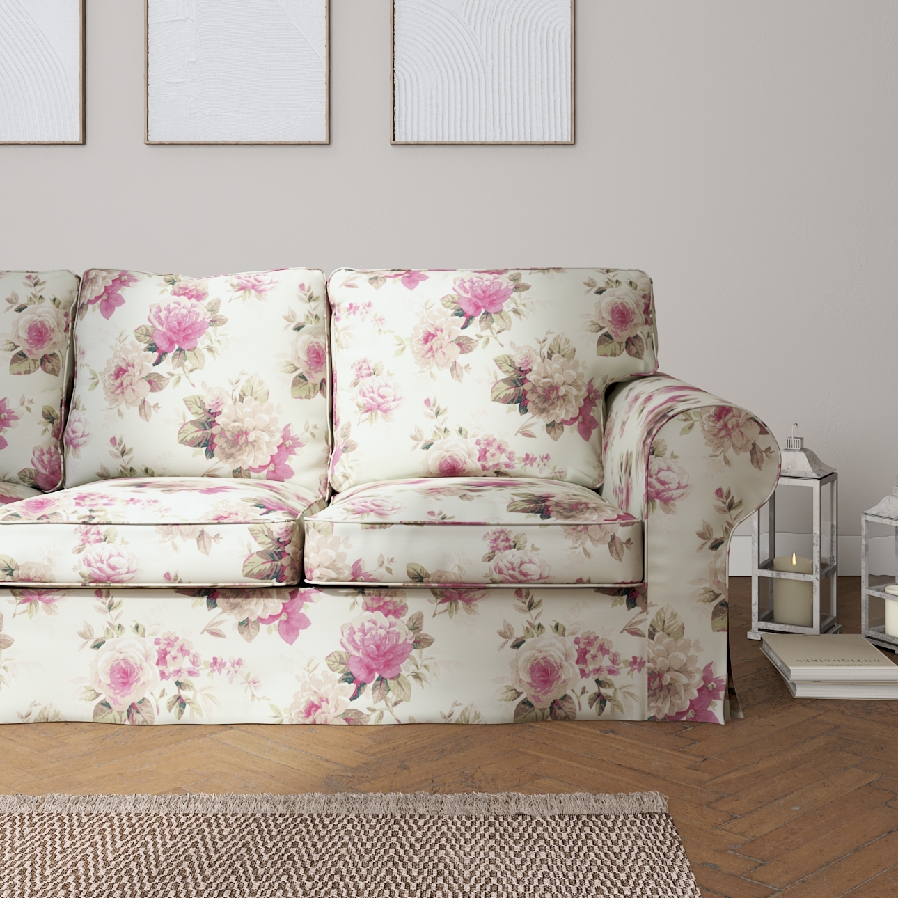 Bezug für Ektorp 3-Sitzer Sofa nicht ausklappbar, beige- rosa, Sofabezug fü günstig online kaufen