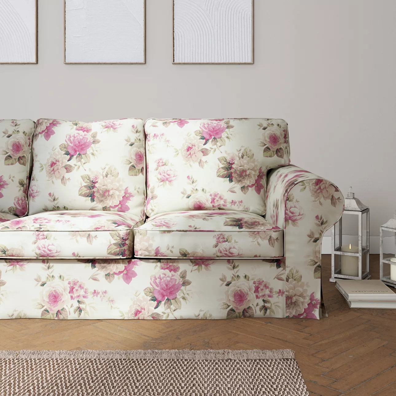 Bezug für Ektorp 3-Sitzer Schlafsofa, ALTES Modell, beige- rosa, Sofahusse günstig online kaufen