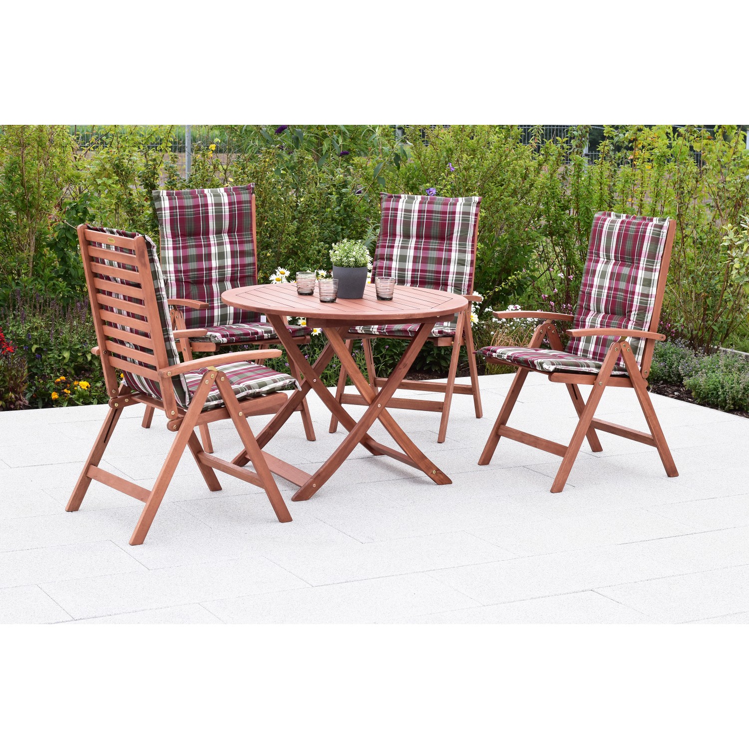 Merxx Borkum Set 9-tlg. 4 Klappsessel inkl. Auflagen Klapptisch 100 cm günstig online kaufen