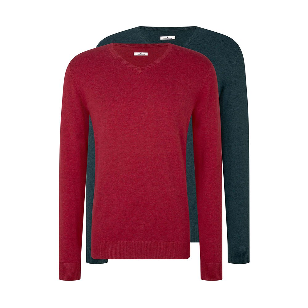 Tom Tailor Doublepack V-ausschnitt Sweater 2XL Sapphire Green Melange günstig online kaufen