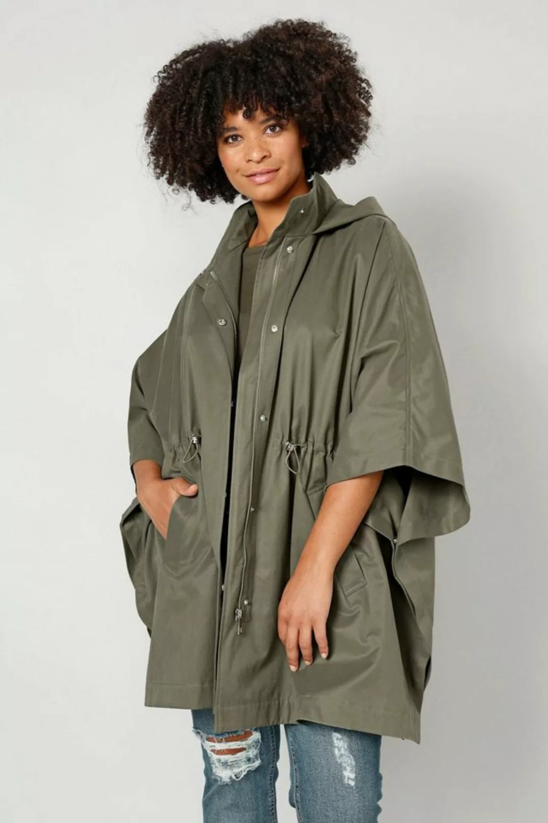 Sara Lindholm Outdoorjacke Cape oversized wasserabweisend Kapuze günstig online kaufen