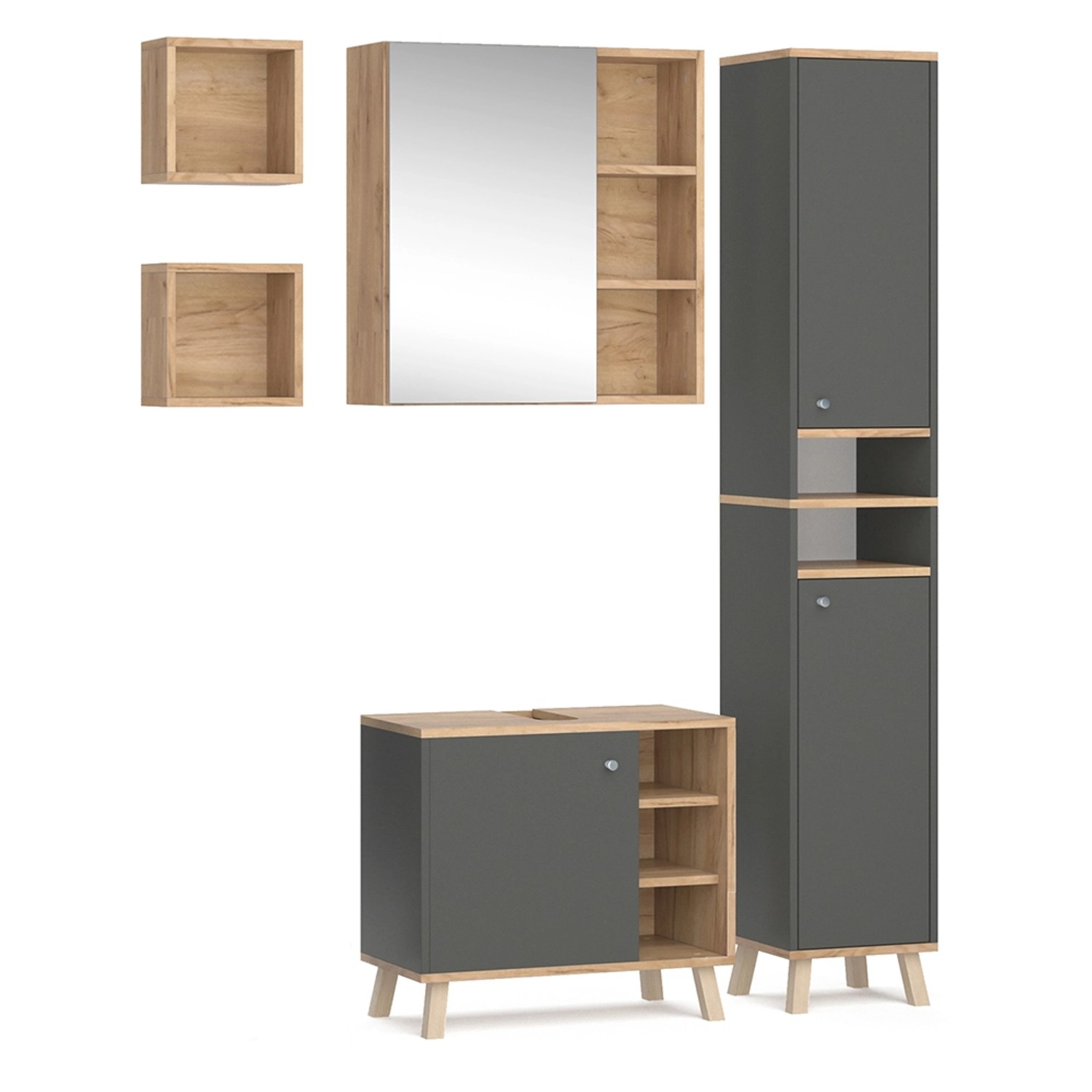 Vicco Badmöbel-Set Senyo, Anthrazit/Goldkraft Eiche, 4 günstig online kaufen