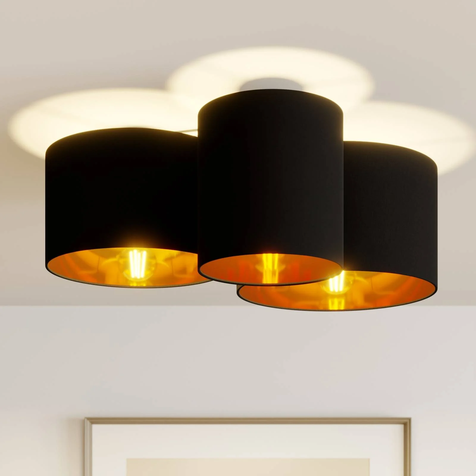 Lindby Laurenz Deckenlampe, 3-fl., schwarz-gold günstig online kaufen