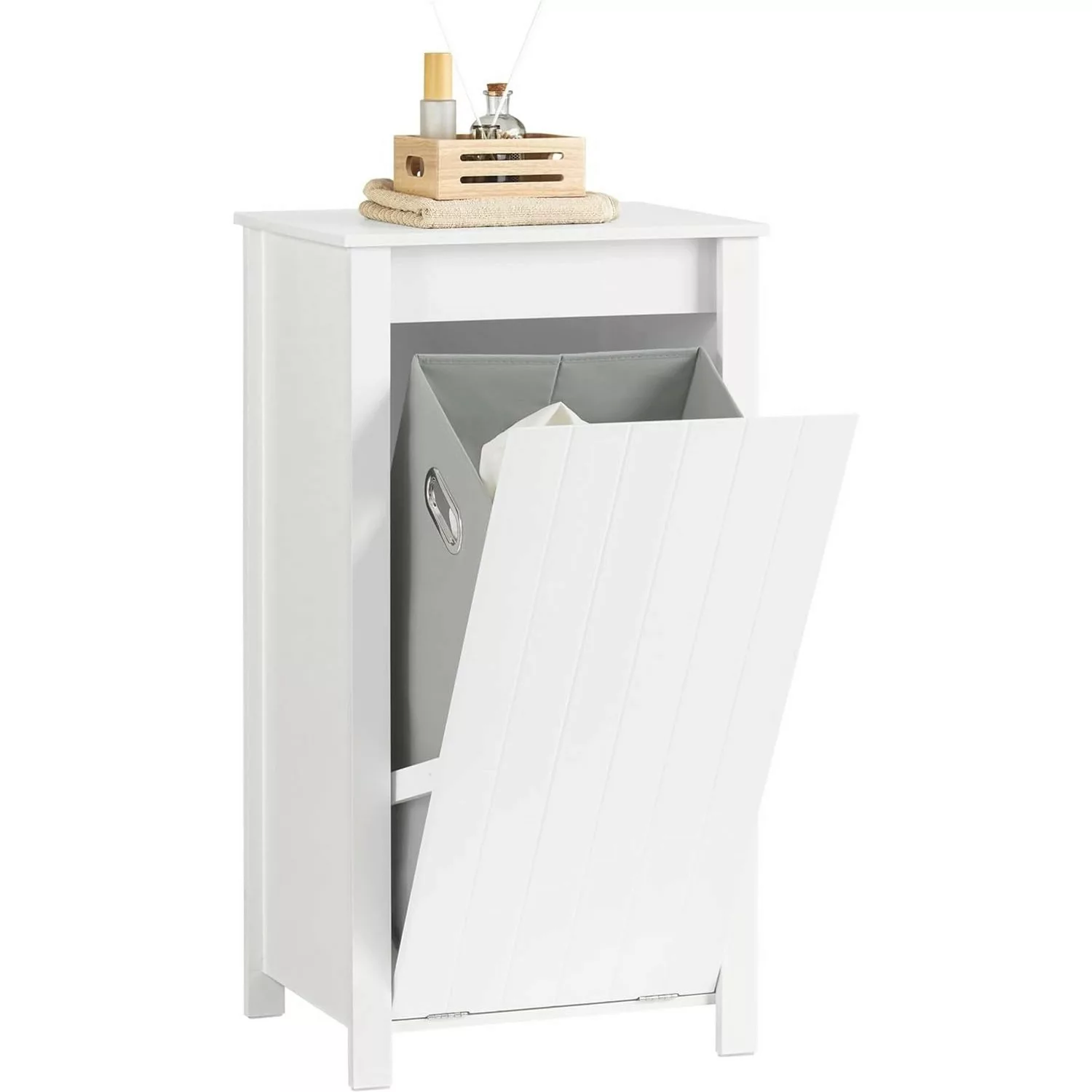 SoBuy Wäscheschrank mit ausklappbarem Wäschesack Holz Weiß BZR100-W günstig online kaufen