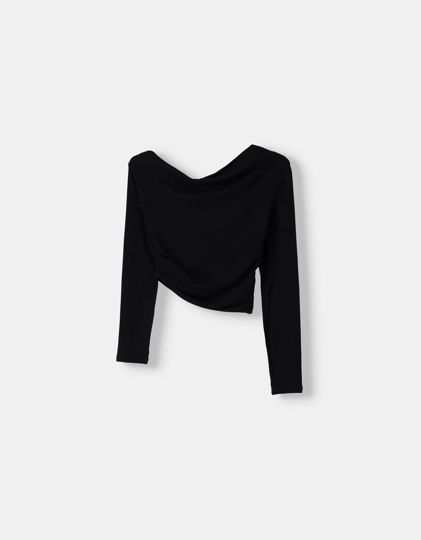 Bershka Asymmetrisches Langarmshirt Damen M Schwarz günstig online kaufen