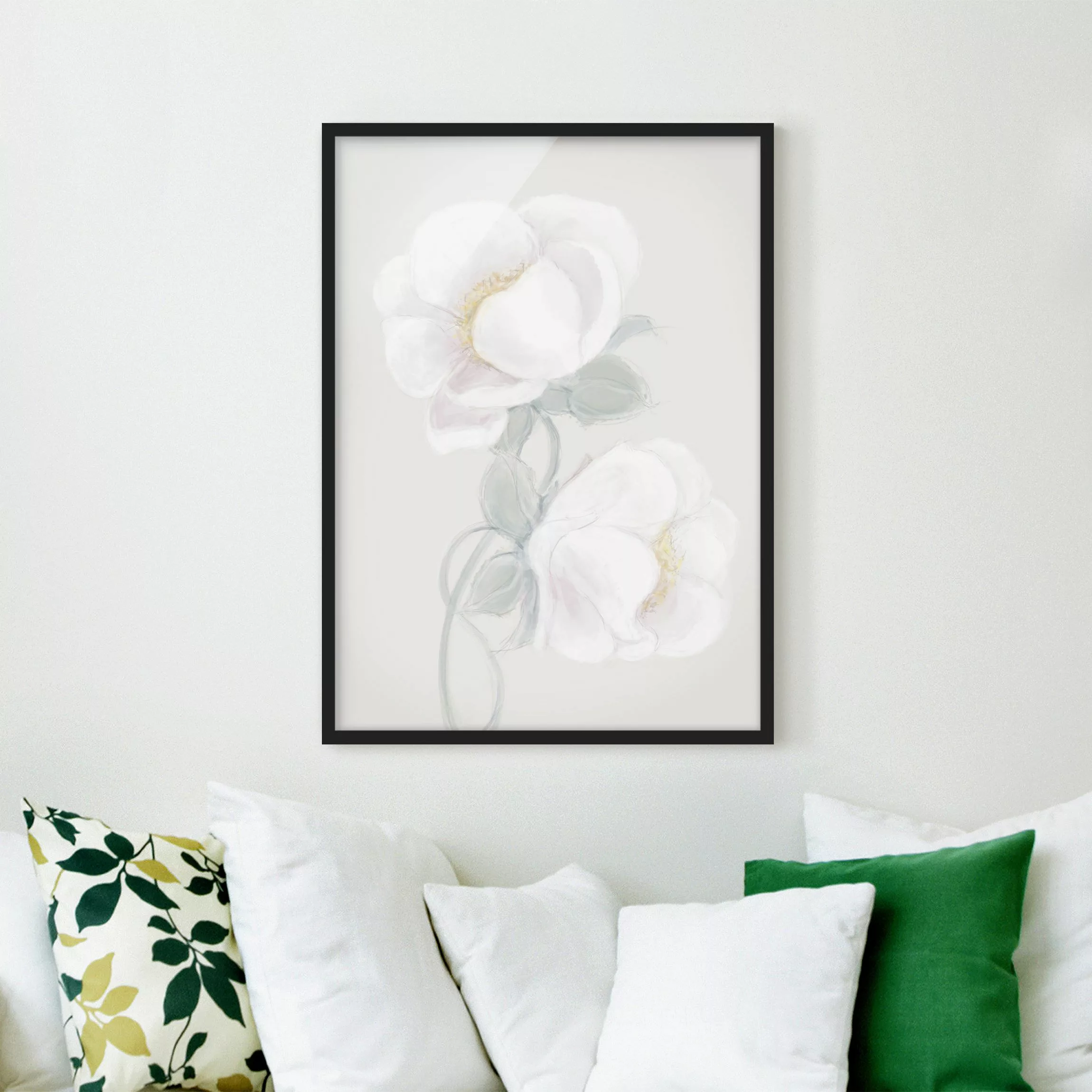 Bild mit Rahmen Eine Zeichnung zarter Blüten günstig online kaufen