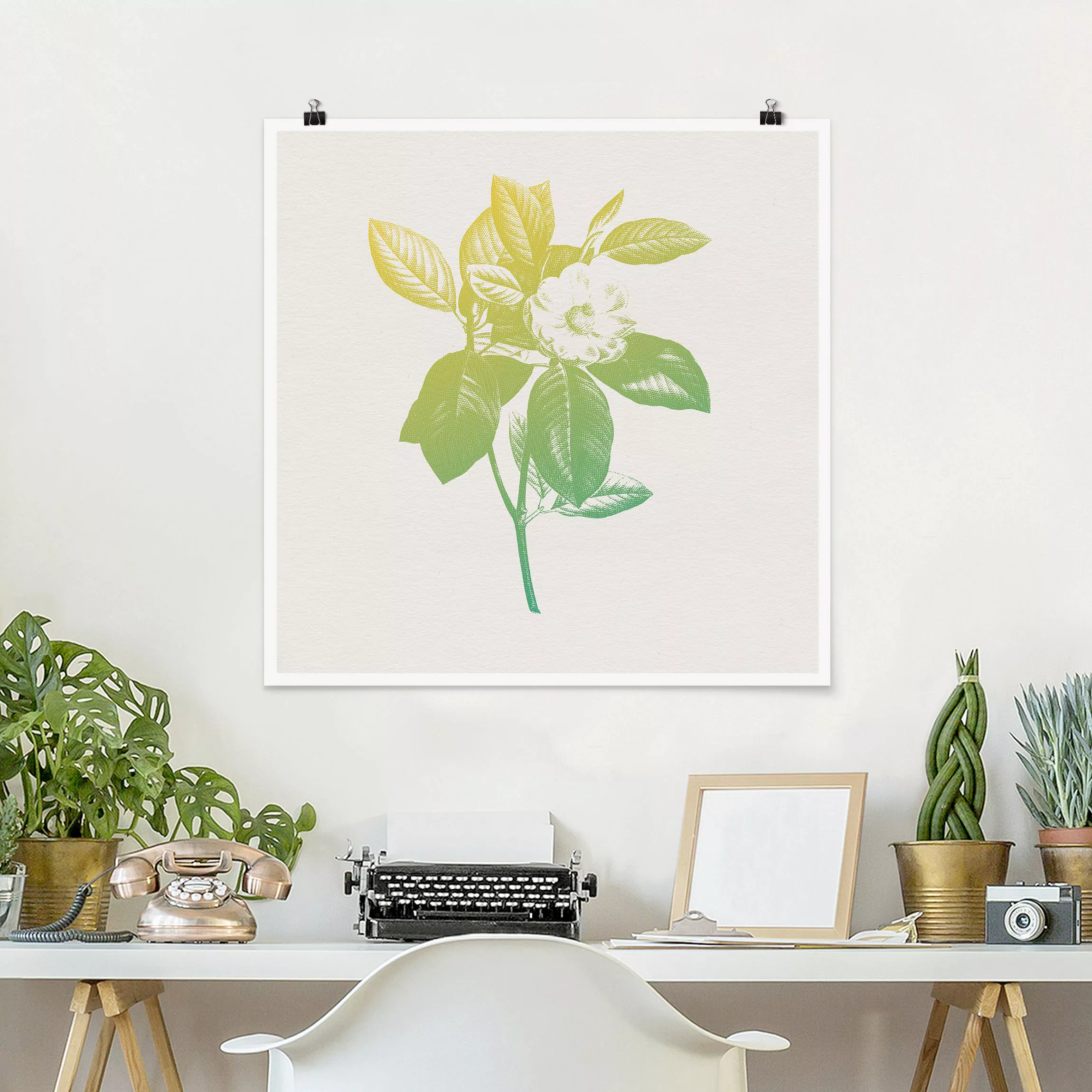 Poster Modern Vintage Botanik Kirschblüte Grün Gelb günstig online kaufen