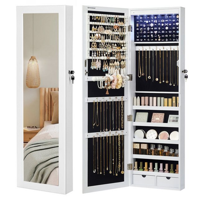 SONGMICS Schmuckschrank Spiegelschrank Wandspiegel Schmuck-Organizer mit LE günstig online kaufen